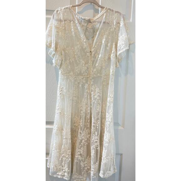 Unique Vintage 1940s Ivory Cotton Lace Boho Flutter Sleeve Keyhole Back Sz XL - Picture 6 of 7